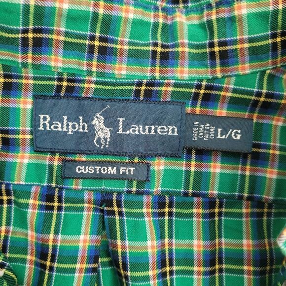 Ralph Lauren Blue and Green Plaid Flannel Button Down Shirt Men's Large Preppy - Picture 3 of 6